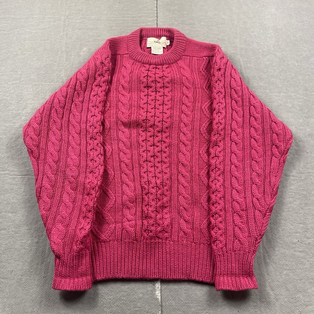 Vintage Eastern Mountain Sports Sweater Womens Large Wool Cable Knit EMS Pink